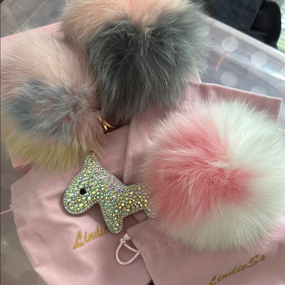 Pink and Gray Pom Pom Key & Card Holders